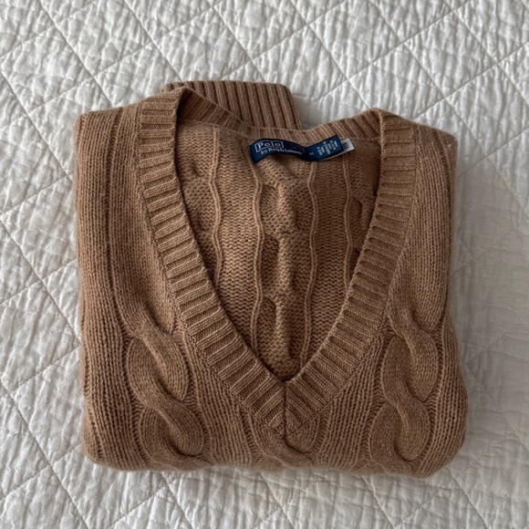 Ralph Lauren Camel V-Neck Cable Sweater - Picture 10 of 10